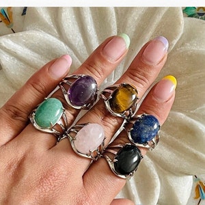 Adjustable Rose Quartz, Amethyst, Black Onyx, Green Jade, Tigers Eye & Lapis Lazuli crystal rings / Premium gemstone rings / Crystal rings