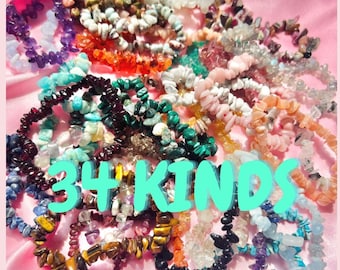 34 kinds of Premium Crystal Chip bracelets / Handmade bracelets / Crystal bracelets / Gemstone chip bracelet / Men women stretchy bracelets