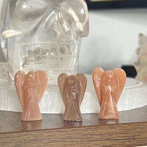Peach Aventurine Crystal Angel: 1 inch Hand Carved Guardian Pocket Angel