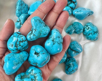 Premium large Turquenite crystal tumbled stones / Dyed Howlite crystal tumbled stones / Dyed Turquoise / Blue howlite / Pocket crystals