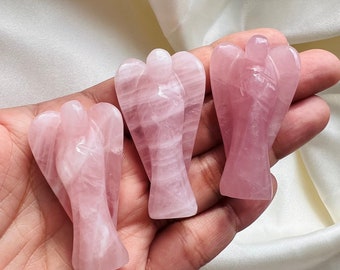 Hand Carved Rose Quartz Crystal Angel, 2 inch Guardian Stone, Pocket Angel