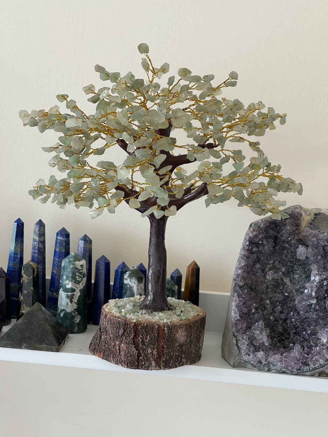 Green jade Feng Shui crystal tree with 500 crystal chips with | Etsy