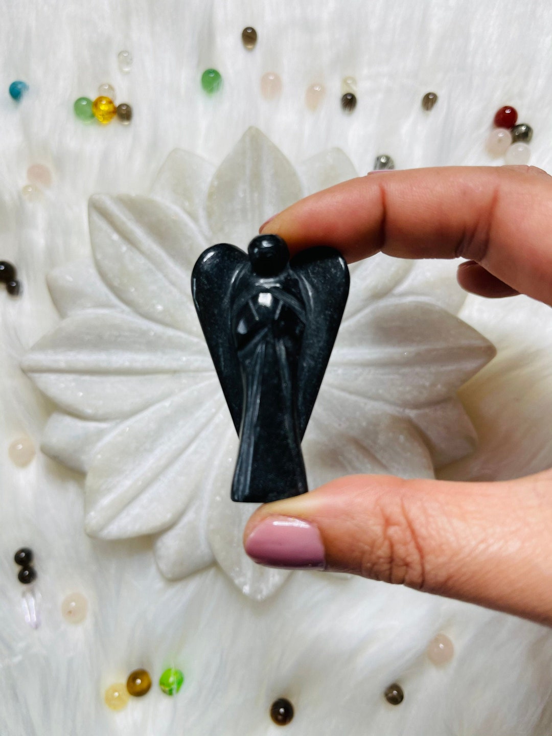 Black Agate Crystal Guardian Angel: 2 Inch Hand Carved Pocket Protector ...