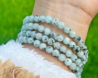 Minty Kiwi Jasper Bracelet: 6mm Gemmy Sesame Jasper, Handmade
