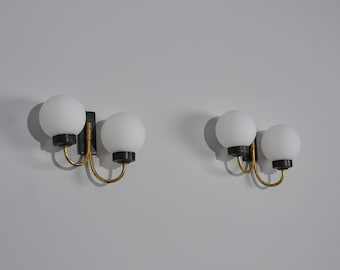 Italian Wall Lamps, set of 2 - 1950s Vintage, Brass and Black Metal