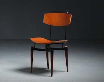 1950s Italian Midcentury Desk Chair in Teak and Black Iron