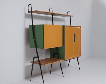 Italian Design Bookcase by Silvio Cavatorta, Restored and restyled italian wall unit with bar, 1950s