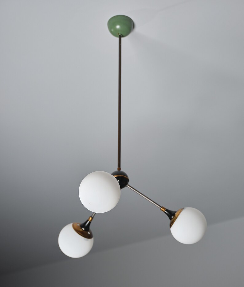 Italian Chandelier in brass with Three Lights, 1950s Midcentury Modern image 4