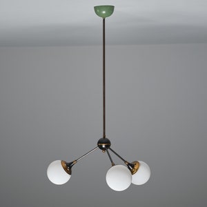 Italian Chandelier in brass with Three Lights, 1950s Midcentury Modern image 2