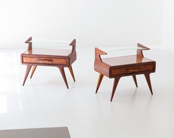 Pair of Italian Bedside Tables with Glass Top, 1950s