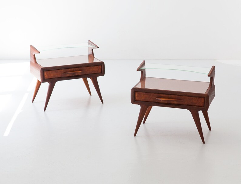 Pair of Italian Bedside Tables with Glass Top, 1950s image 6