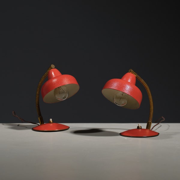 Italian Design Table Lamps - Pair of Coral Colored Abat Jours with Directional Light from the 1950