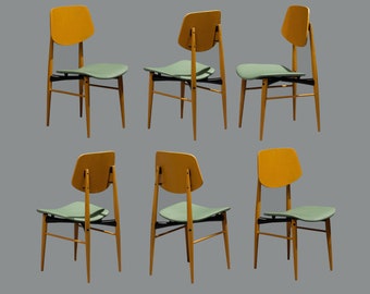 Ensemble de six chaises de salle à manger italiennes : milieu du siècle, vintage restauré des années 1950