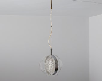 Lampe à suspension italienne, verre de Murano et laiton, design moderne des années 60