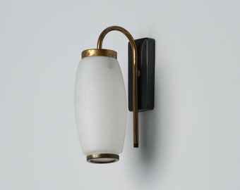 Italian Design Wall Lamp: 1950s Brass & Black Vintage Applique