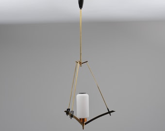 Lustre italien avec verre opalin - Lampe à suspension vintage 1950, Mid-Century