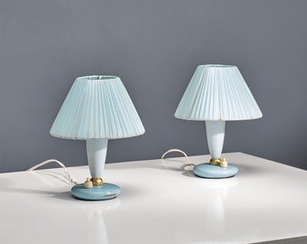 Pair of 1950s Italian Midcentury Modern Blue Bedside Lamps