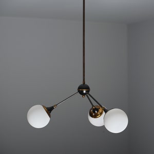 Italian Chandelier in brass with Three Lights, 1950s Midcentury Modern image 6