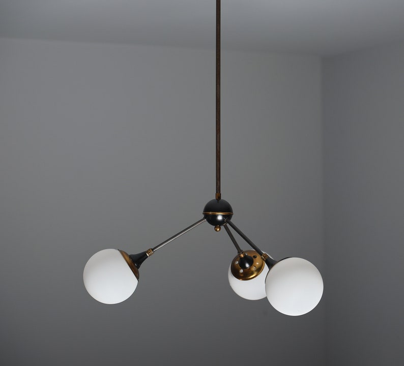 Italian Chandelier in brass with Three Lights, 1950s Midcentury Modern image 6