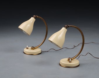 Mid-Century Italian Table Lamps, Adjustable Cream and Brass Abbat Jour