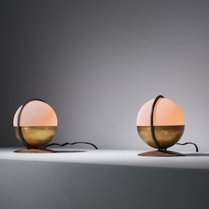 1950s Pair of Italian Table Lamp with Opaline Glass and Brass, Set of 2