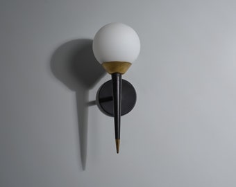Italian Wall Sconce, 1950s Black Steel and Brass