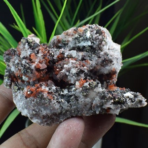 Calcite di calcopirite con ammasso di cristallo rosso, minerale di rame, calcopirite su roccia, cluster di rame, intercrescita di calcite calcopirite B1626