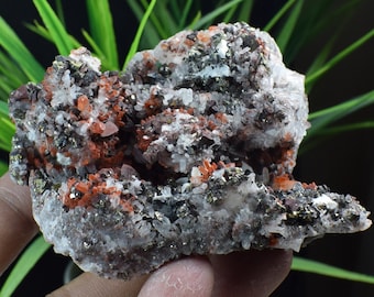 Chalcopyrite Calcite with red Crystal Cluster,Copper Ore,Chalcopyrite On Rock,Copper Cluster,Chalcopyrite Calcite intergrowth B1626
