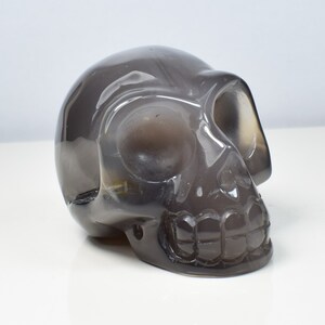 2.44&quot; Long Gray Agate Carnelian Quartz Crystal Skull ,Carved Skeleton Skull ,Stone Skull,Altar Meditation Stone,Agate Geode Carved C439