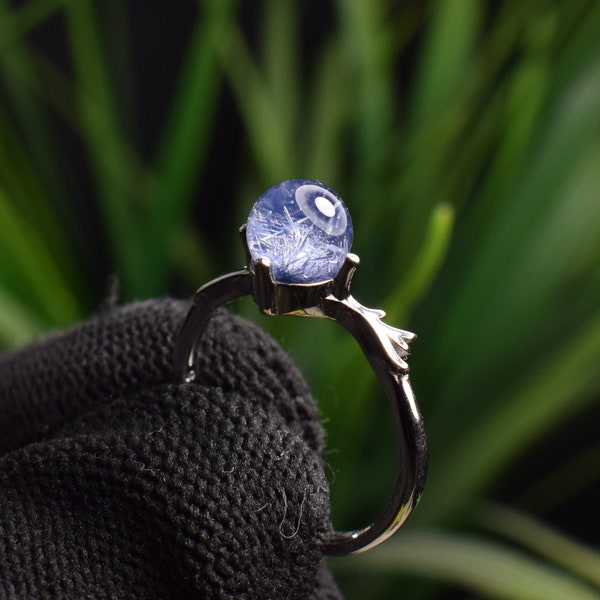 Kleiner blauer Dumortierit Silber Ring, Dumortierit in Quarz, 925 Sterling Silber Ring, Natürlicher blauer Dumortierit Perle B9066
