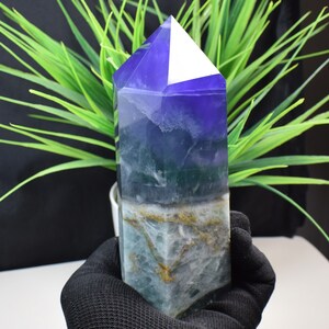 Large Green Purple Fluorite Wand Point,Rainbow Provence Purple Fluorite Tower,Healing Crystal,Anniversary Gift B507