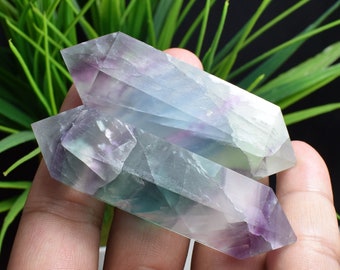 2Stk Natürlicher Blau Grün Lila Fluorit Wand Punkt,Regenbogen Fluorit,Heilkristall,Jahrestag Geschenk B222