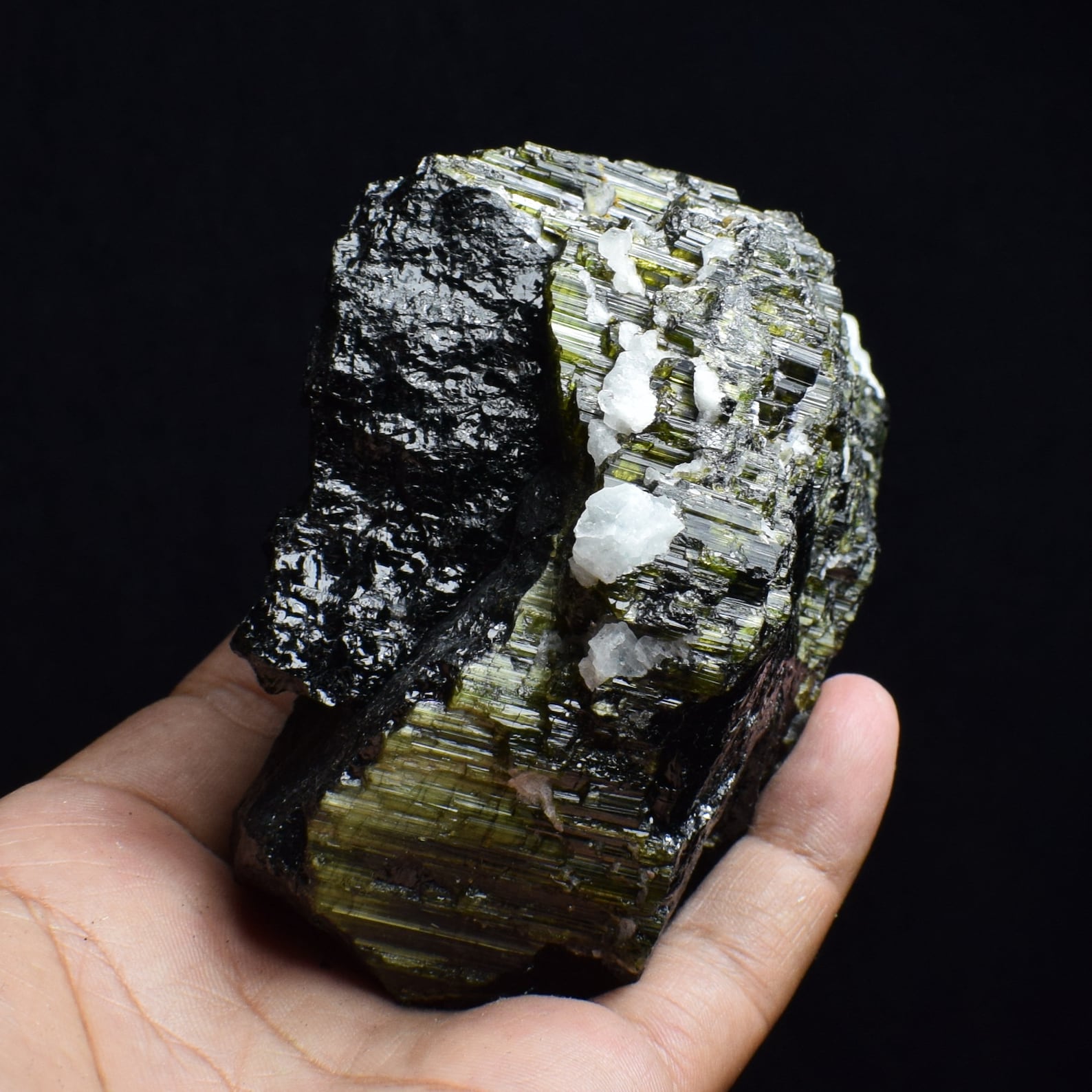 805g Large Black Green Tourmaline Quartz Crystal Cluster Rock Etsy