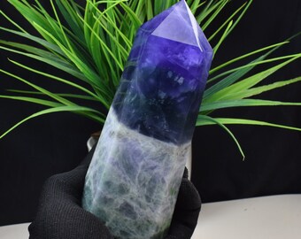Großer Grün Lila Fluorit Wand punkt,Regenbogen Provence Lila Fluorit Turm,Heilkristall,Jahrestag Geschenk B492