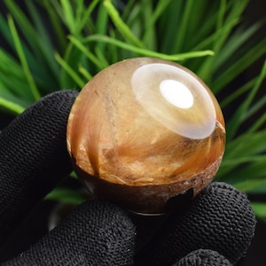 Natural Rutilated Quartz Crystal Ball,Rutile in Clear Quartz,Rutilated Crystal Sphere,Golden Hair Crystal B505