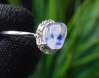 天然ブルーデュモルチェライトクォーツリング、ブルールチル