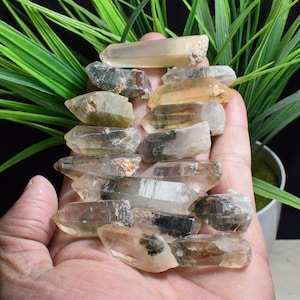 150g 16Pcs Raw Natural Small Green Ghost Phantom Quartz Crystal,Mineral Specimens,inclusion Healing Quartz Crystal