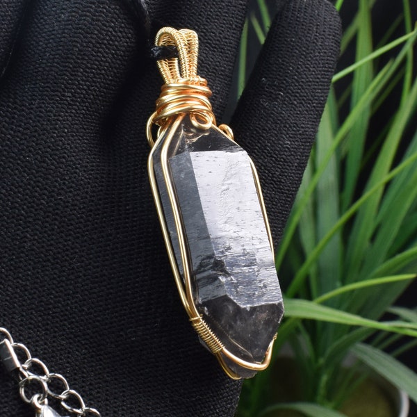 Tibetan Himalayan Black Phantom Quartz Crystal Pendant Jewelry,Double Terminated Crystal Necklace DT,Mineral Specimens,Rock Collection,B518