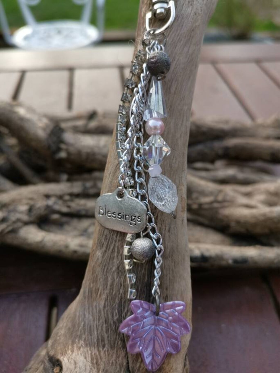 YassyCrafts Beautiful Bag Charm, One of A Kind, Light Pinks, Metal Charms and Beautiful Chain Mix.