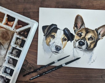 Custom Watercolor Pet Portrait: Hand-Painted Multiple Pets