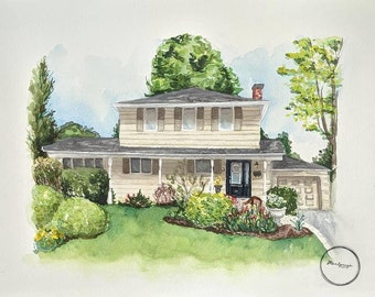 Hand painted House Illustration / watercolor home portrait / custom watercolour house drawing