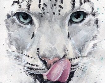 Snow Leopard Watercolor Print: 8x10 Wildlife Art