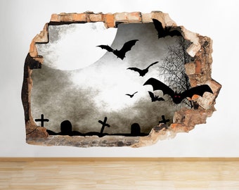 Q879 Graveyard Bats Horror Bedroom Window Wall Decal 3D Art Stickers Vinyl Room