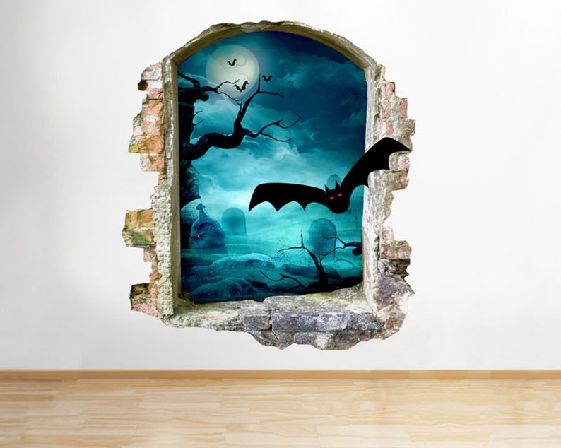 Q879 Graveyard Bats Horror Bedroom Window Wall Decal 3D Art Stickers Vinyl Room