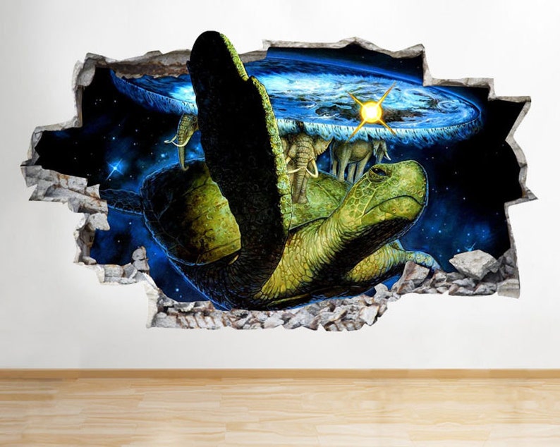 F370 Turtle Elephants Space Kids Smashed Wall Decal 3D Art Stickers Vinyl Room Large 92x52