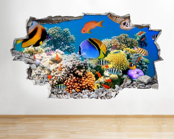a039 aquarium fish ocean sea coral wall decal poster 3d art | etsy
