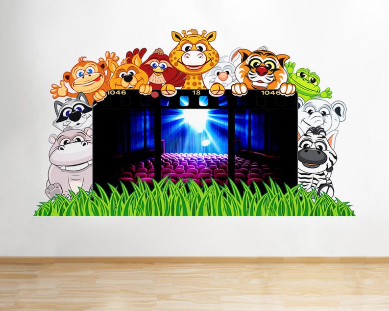 Wall Decor Q484 Cartoon Animals Cinema Kids Window Wall Decal 3d Art Stickers Vinyl Room Home Living