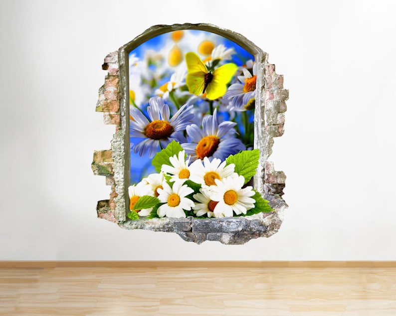 Q267w Daisy Flower Butterfly Nature Window Wall Decal 3D Art Stickers Vinyl Room