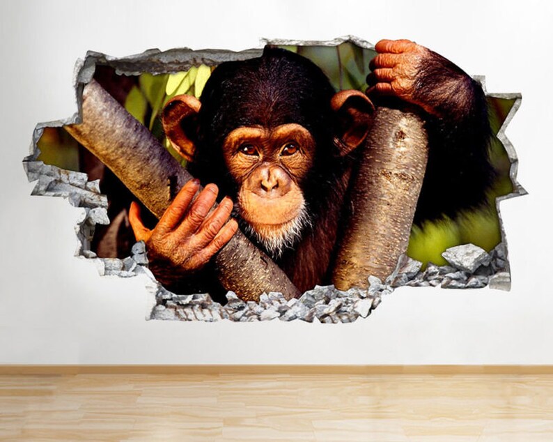 C238 Cute Baby Monkey Bedroom Cool Smashed Wall Decal 3D Art Stickers Vinyl Room