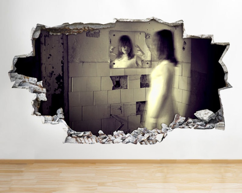 Q875 Girl Bathroom Horror Movie Smashed Wall Decal 3D Art Stickers Vinyl Room